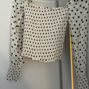 Reformation.  Pinto Top.  XS.  White/black polka dot.